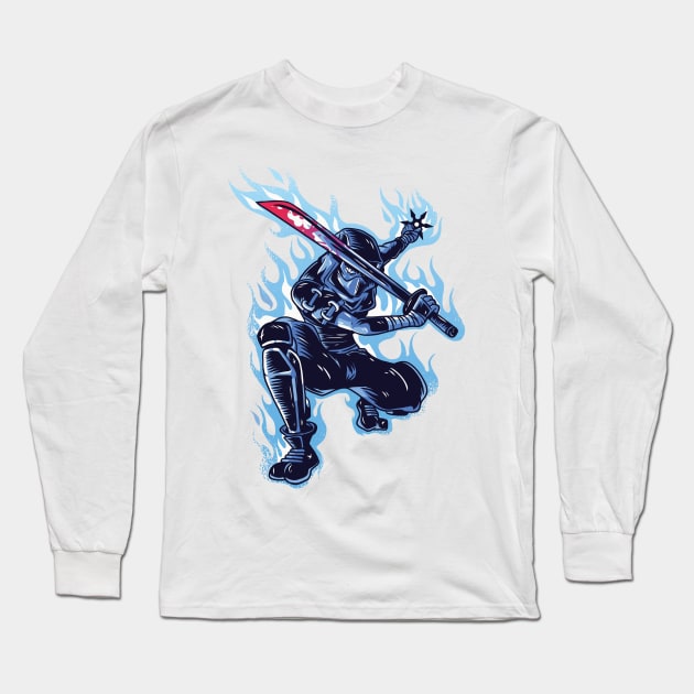 ninja awesome fighter and warrior Japanese design Long Sleeve T-Shirt by Midoart